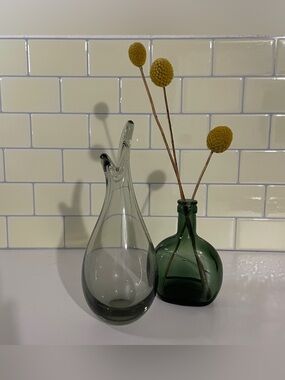 Holmegaard smoke gray, hand blown, duckling vases designed by Per Lütken